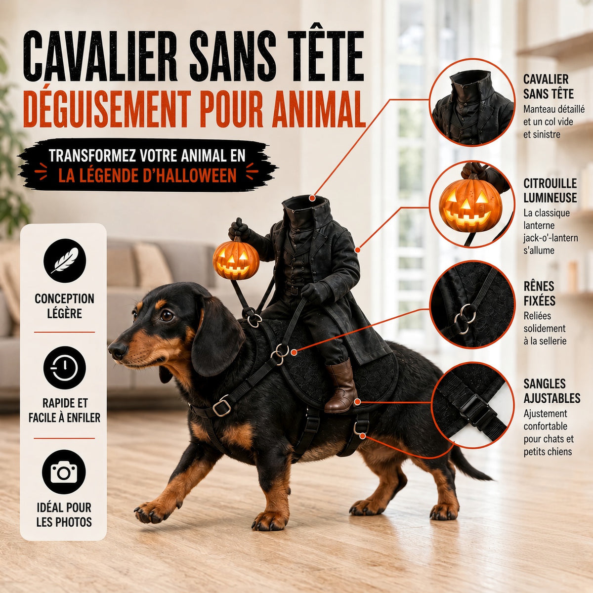🎃 Déguisement Cavalier sans tête pour chien et chat